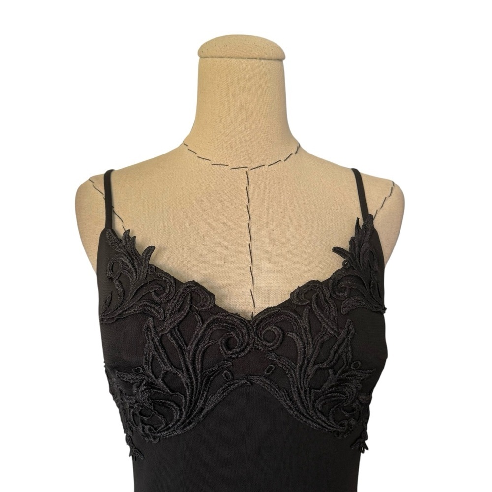 Vintage 90s Terry Paris Black Cocktail Evening Dress Draping Embroidery S M - Picture 4 of 11